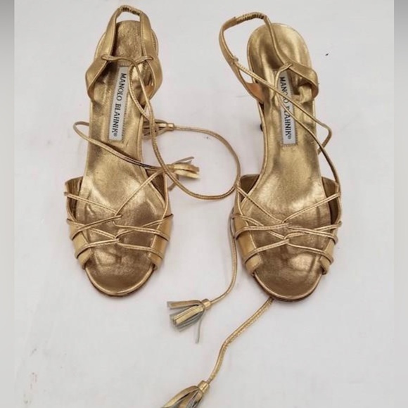 Manolo Blahnik Shoes - EUC Manolo Blahnik strappy sandal size 37 4" heel peep toe 1990s vintage